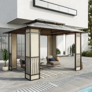 Cenador Almanzor Outsunny techo doble marrón 275x365x300 cm