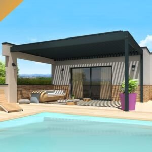 Pérgola bioclimática TRAMONTANA 4,50x4,987 M Doble cilindro con mando a distancia (Gris antracita RAL 7016)